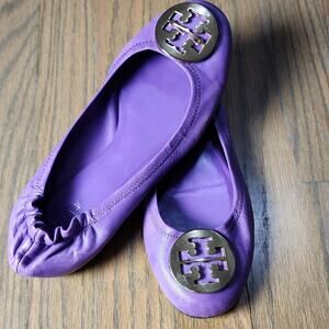 Tory Burch Violet Flats with Gold Emblem